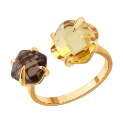 Inel din aur roșu cu pietre Cuarț fumuriu, Citrin