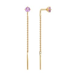 Серьги Продёвки из красного золота с камнями Аметист