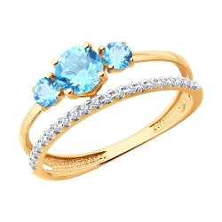 Inel din aur roșu cu pietre Cubic Zirconia Incolor, Topaz Swiss