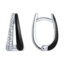 Cercei Creole din argint  cu pietre Cubic Zirconia Incolor, Emailare