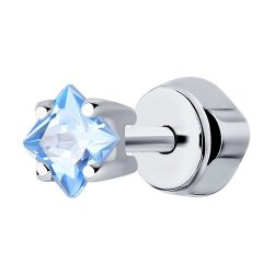 Серьга Одиночная из серебра с камнями Фианит Синий
