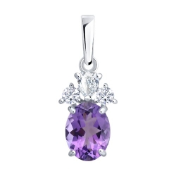 Pandantiv din argint  cu pietre Cubic Zirconia Incolor, Ametist