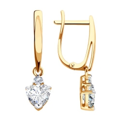 Серьги Длинные из красного золота с камнями Фианит