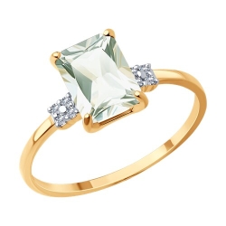 Inel din aur roșu cu pietre Cubic Zirconia Incolor, Prasiolit