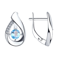 Cercei din argint  cu pietre Cubic Zirconia Incolor, Topaz albastru