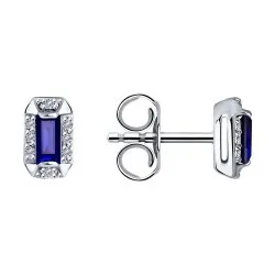 Cercei Pusete din aur alb cu Diamant, Safir