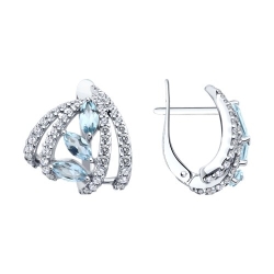 Cercei din argint  cu pietre Cubic Zirconia Incolor, Topaz albastru
