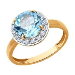 Inel din aur roșu cu Cubic Zirconia Incolor, Topaz albastru