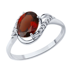 Кольцо из серебра с камнями Фианит, Гранат