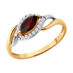 Inel din aur roșu cu Cubic Zirconia Incolor, Granat