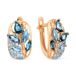 Cercei din aur roșu cu Cubic Zirconia Incolor, Cubic Zirconia Albastru și Topaz