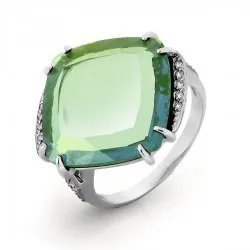 Inel din aur alb cu Cubic Zirconia Incolor, Cuart prazeolit