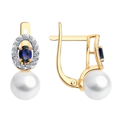 Cercei din aur roșu cu pietre Diamant, Perla Albă și Corindon