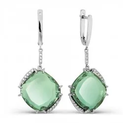 Cercei Suspendați din aur alb cu Cubic Zirconia Incolor, Cuart prazeolit