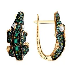 Cercei din aur roșu cu Cubic Zirconia Galben, Cubic Zirconia Verde și Agat verde