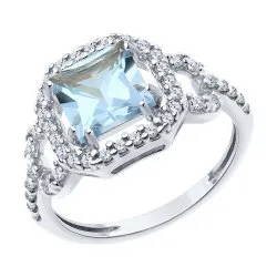 Inel din argint cu Cubic Zirconia Incolor, Topaz albastru