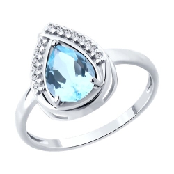 Inel din argint  cu pietre Cubic Zirconia Incolor, Topaz albastru