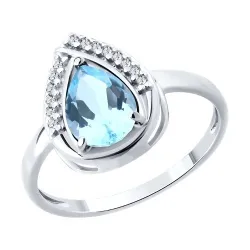 Inel din argint cu Cubic Zirconia Incolor, Topaz albastru