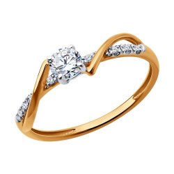 Inel din aur roșu cu pietre Cubic Zirconia Incolor
