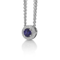 Pandantiv din aur alb cu pietre Diamant, Safir
