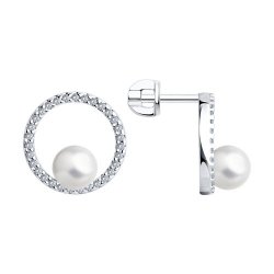 Cercei Pusete din argint  cu pietre Cubic Zirconia Incolor, Perla Imit.