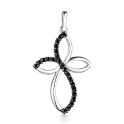 Cruce din aur alb cu pietre Diamant negru
