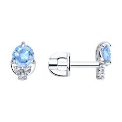 Cercei Pusete din argint  cu pietre Cubic Zirconia Incolor, Cubic Zirconia Albastru