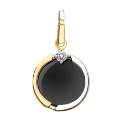 Подвеска из красного золота с камнями Фианит, Агат черный