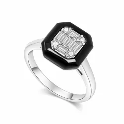 Inel din aur alb cu Diamant, Onix negru