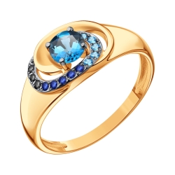 Inel din aur roșu cu pietre Cubic Zirconia Albastru, Cubic Zirconia Albastru Safir și Cubic Zirconia Negru