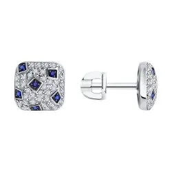 Cercei Pusete din aur alb cu Diamant, Safir