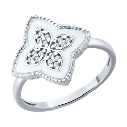 Кольцо из серебра с камнями Фианит, Эмаль