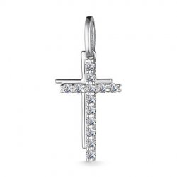 Cruce din aur alb cu pietre Diamant