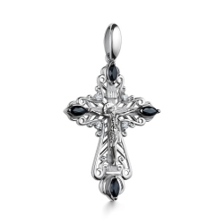Cruce din aur alb cu pietre Diamant, Safir
