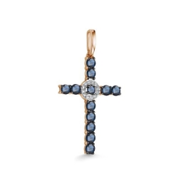 Cruce din aur roșu cu pietre Diamant, Safir