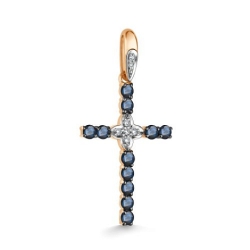 Cruce din aur roșu cu pietre Diamant, Safir