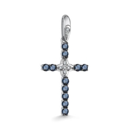 Cruce din aur alb cu pietre Diamant, Safir