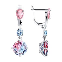 Cercei Suspendați din argint  cu pietre Cubic Zirconia Roz, Cubic Zirconia Albastru și Sital Sintetic Roz