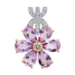 Pandantiv din aur roșu cu pietre Cubic Zirconia Incolor, Ametist