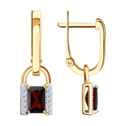 Серьги Длинные из красного золота с камнями Фианит, Гранат