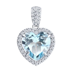 Pandantiv din aur alb cu Diamant, Topaz albastru