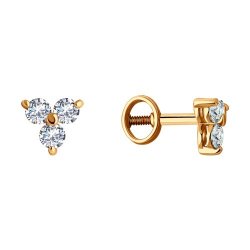 Cercei Pusete din aur roșu cu pietre Cubic Zirconia Incolor
