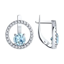 Cercei din argint  cu pietre Cubic Zirconia Incolor, Topaz albastru