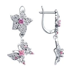 Cercei Suspendați din argint  cu pietre Cubic Zirconia Incolor, Cubic Zirconia Roz
