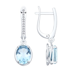 Cercei Suspendați din argint  cu pietre Cubic Zirconia Incolor, Topaz albastru