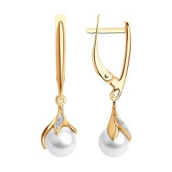 Cercei Suspendați din aur roșu cu pietre Cubic Zirconia Incolor, Perla Albă