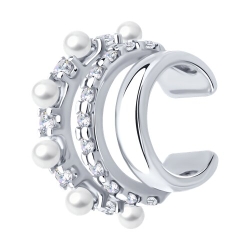 Cercel din argint  cu pietre Cubic Zirconia Incolor, Perla Albă