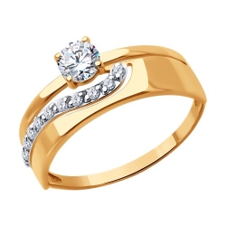 Кольцо из красного золота с камнями Фианит