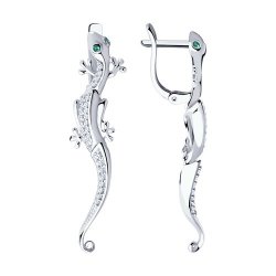 Серьги из серебра с камнями Фианит, Фианит Зелёный