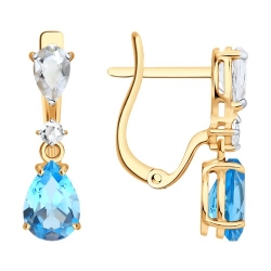 Cercei din aur roșu cu pietre Cristal de munte, Topaz Swiss
